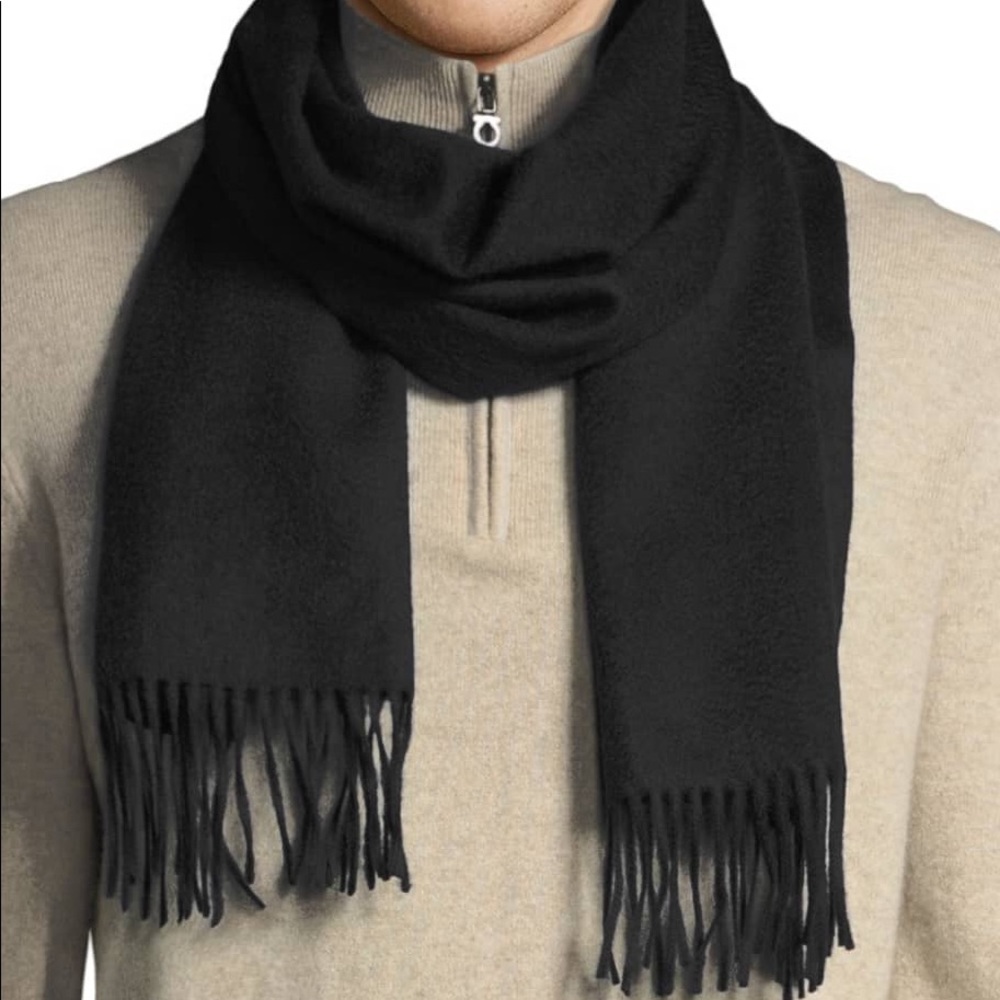 Mens Pure Cashmere Scarf Muffler Black Made in Scotland New 12 x 72